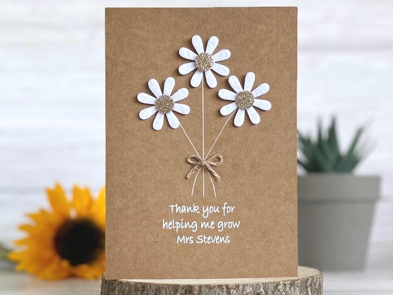 Sparkly Daisy Card, Thank You Teacher Card, Best Teacher Card, Thank You For Helping Me Grow, Handmade Teacher