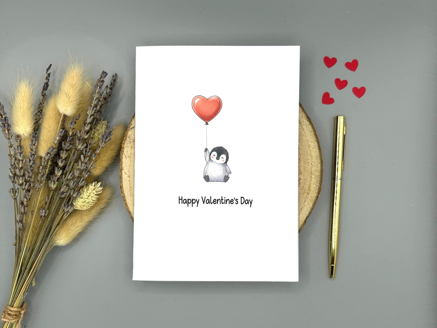 Penguin Valentines Day Card - Cute Penguin With Heart Balloon