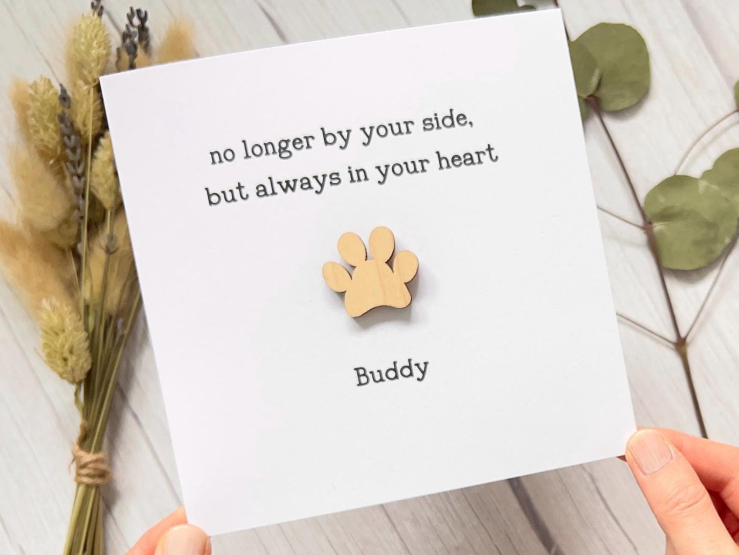 Personalised Pet Sympathy Card with Wooden Paw Print