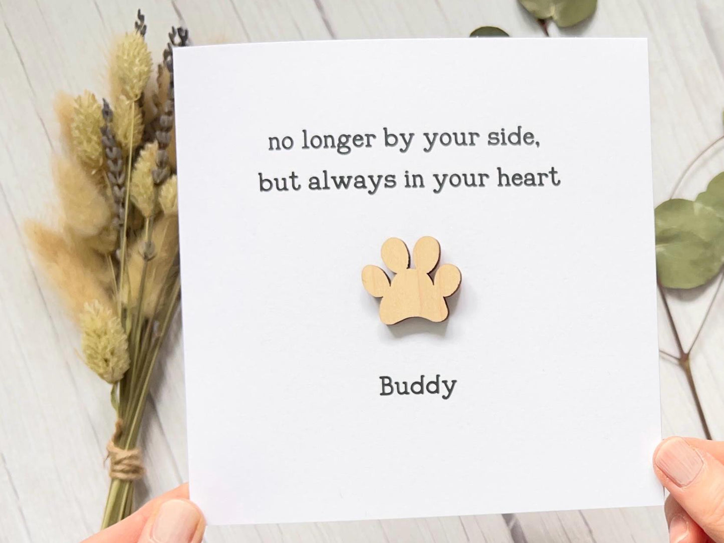 Personalised Pet Sympathy Card with Wooden Paw Print