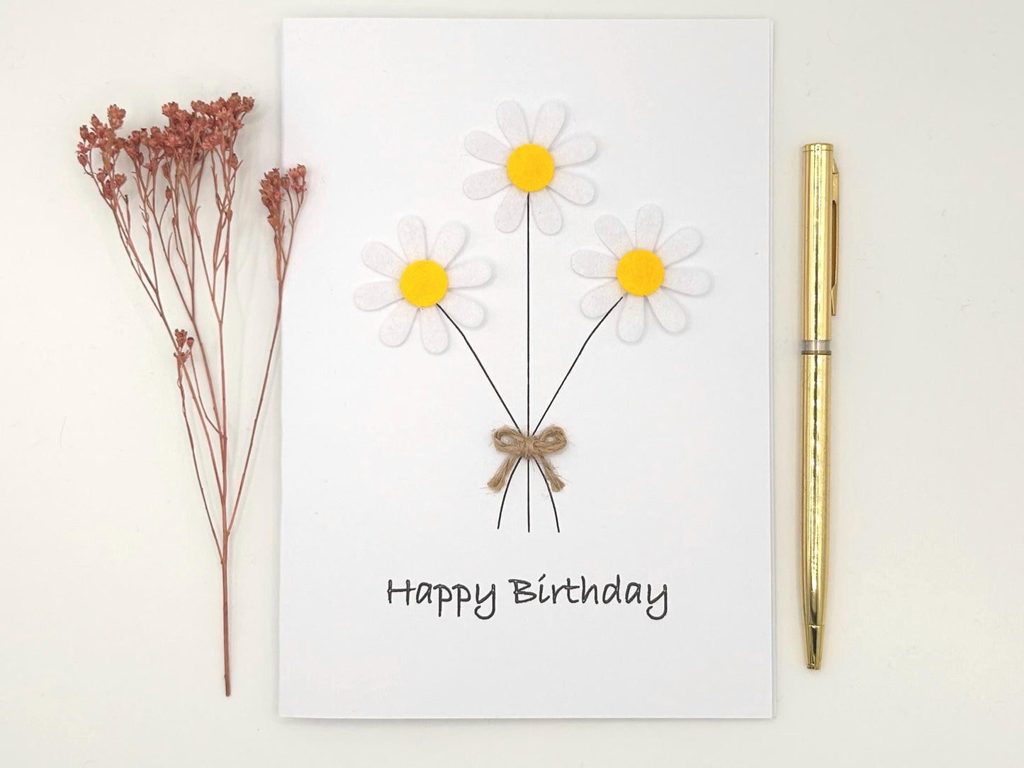 Personalised Felt Daisy Birthday Card for Her, Handmade 3D Floral Greeting Card, Unique Gift for Mum, Sister or Friend