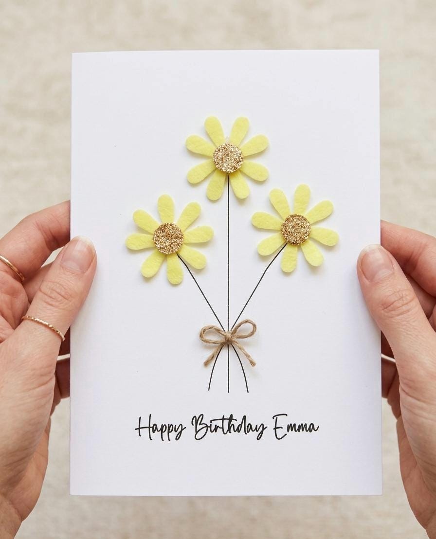 Personalised Happy Birthday Card, Daisy Handmade Card, Birthday Gift For Her, Card for Mum, Sister, Auntie, Daughter, Custom Card