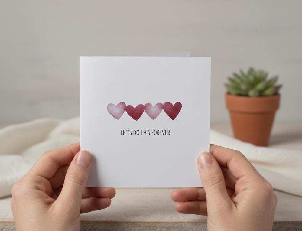 Let’s Do This Forever, Watercolour Pink and Red Hearts, Anniversary Card For Her, Anniversary Card for Him
