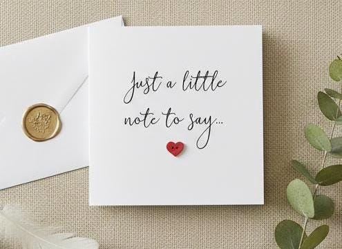 Handmade 3D Button Heart Card, Just a Little Note To Say, Minimalist Announcement Card With Red Heart