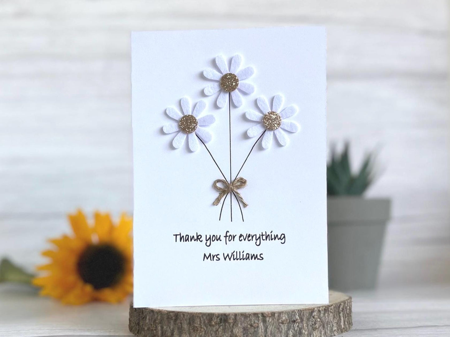 Handmade Daisy Thank You Teacher Card, End of Term Card