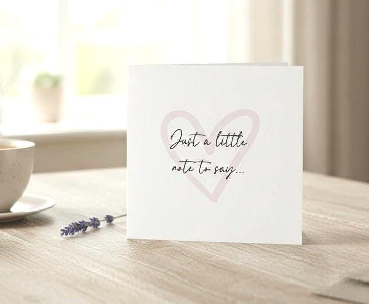 Just a Little Note To Say, Just Because, Minimalist Announcement Card With Coloured Heart