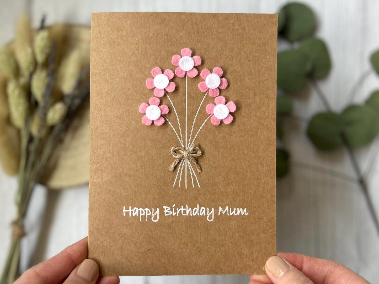 Happy Birthday Mum Card, Happy Birthday Mum, Felt Flower Bouquet, Floral Birthday Card for Mum, Handmade Flower Card