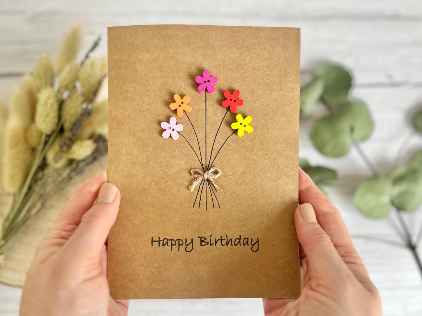 Handmade Button Birthday Card, Mum Floral Card, Special Birthday Card, Happy Birthday Mum