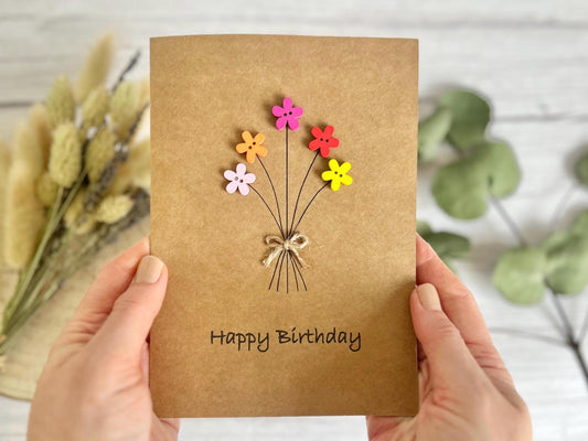Handmade Button Birthday Card, Mum Floral Card, Special Birthday Card, Happy Birthday Mum