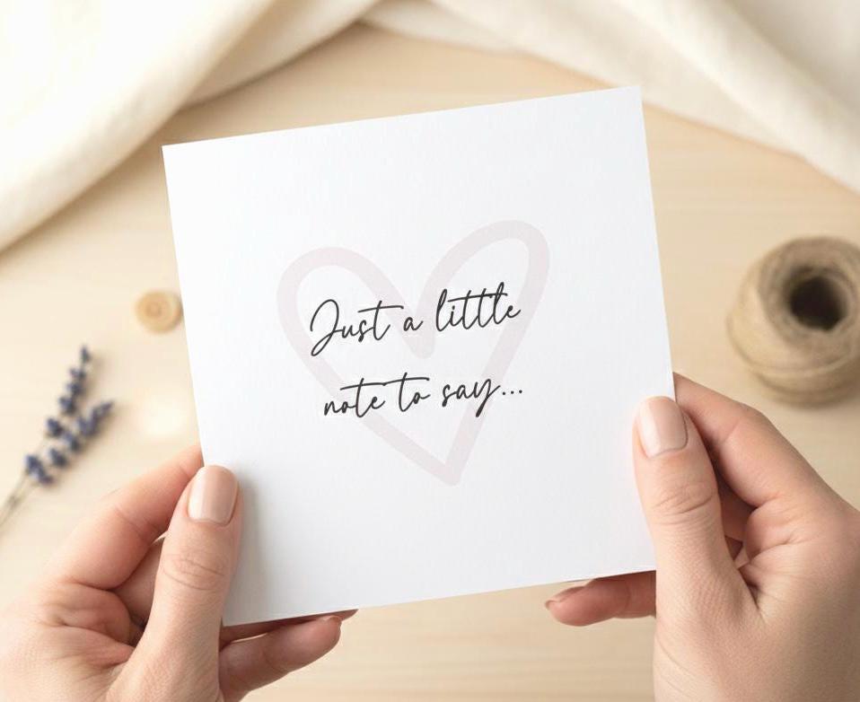 Just a Little Note To Say, Just Because, Minimalist Announcement Card With Coloured Heart