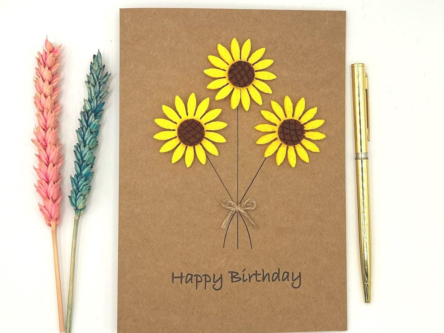 Handmade Sunflower Birthday Card for Her, Floral Card with Felt Sunflowers