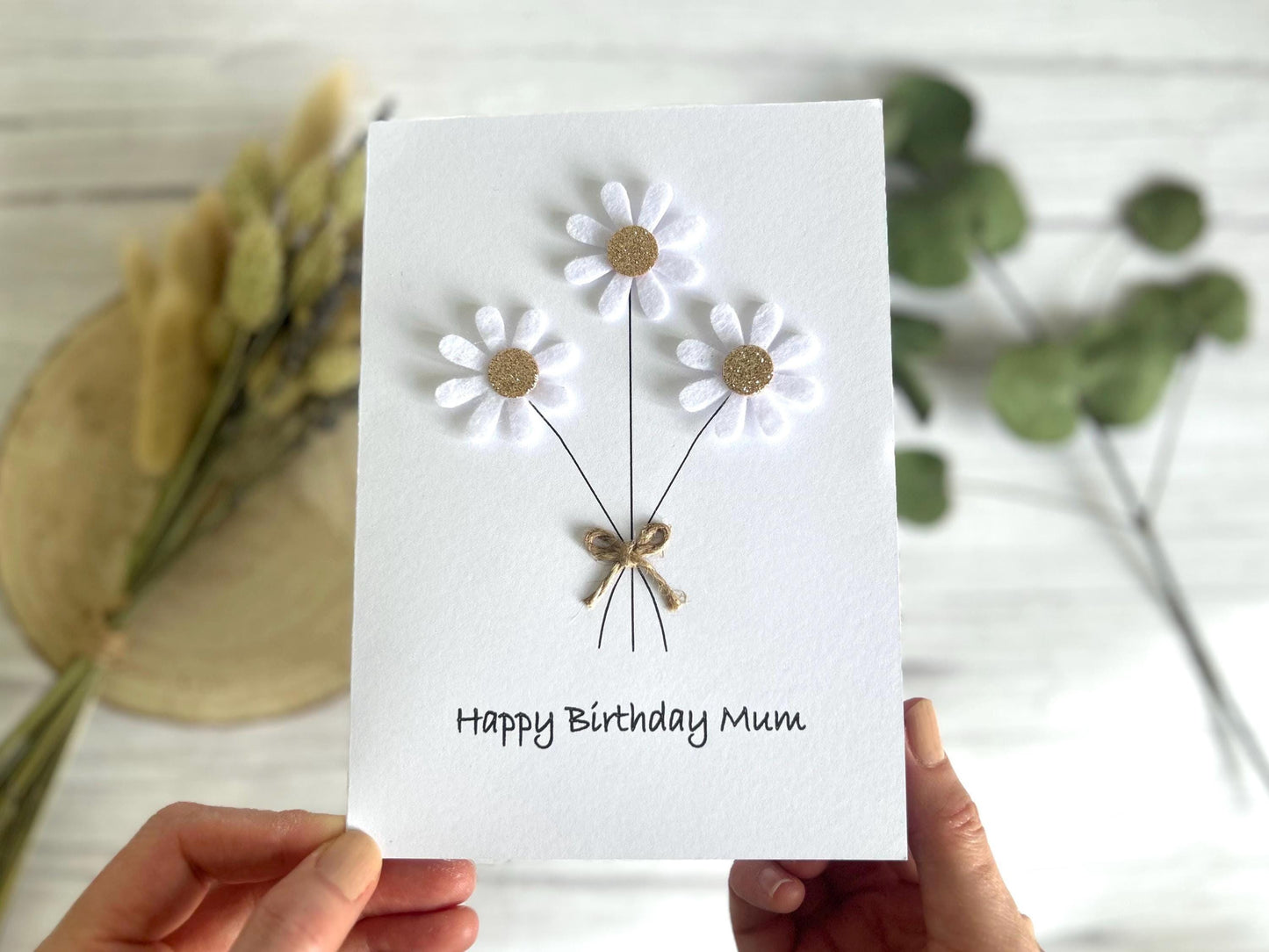 Handmade Daisy Birthday Card with Felt Flowers