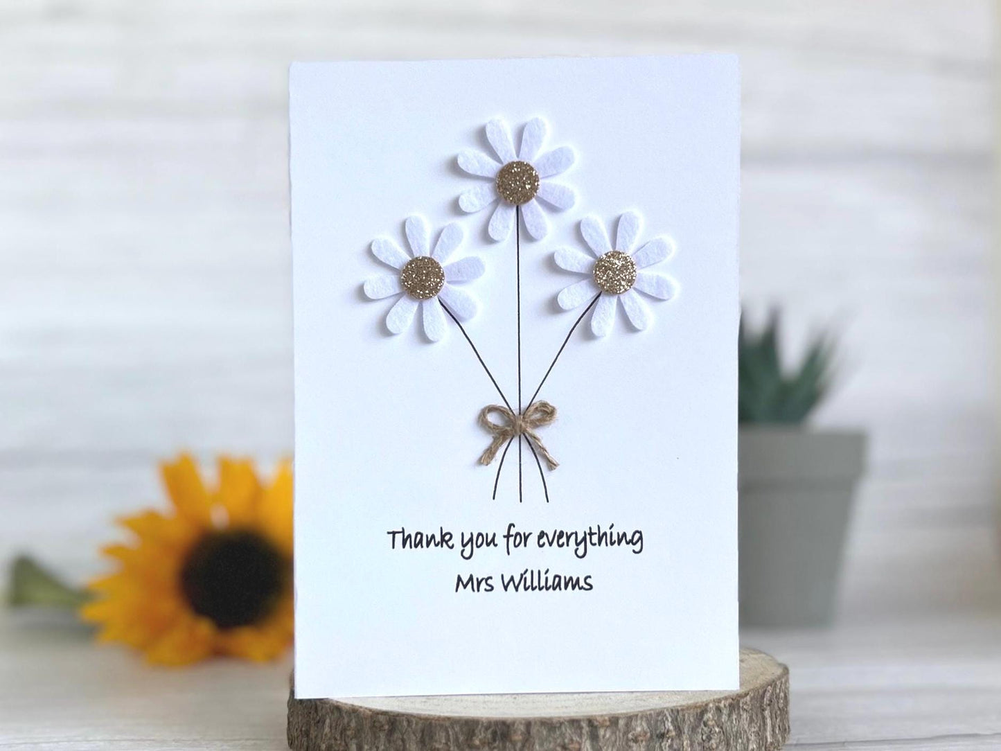 Handmade Daisy Thank You Teacher Card, End of Term Card