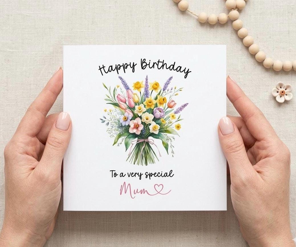 Happy Birthday To A Special Mum Card, Floral Birthday Card For Mum, Botanical Wildflowers