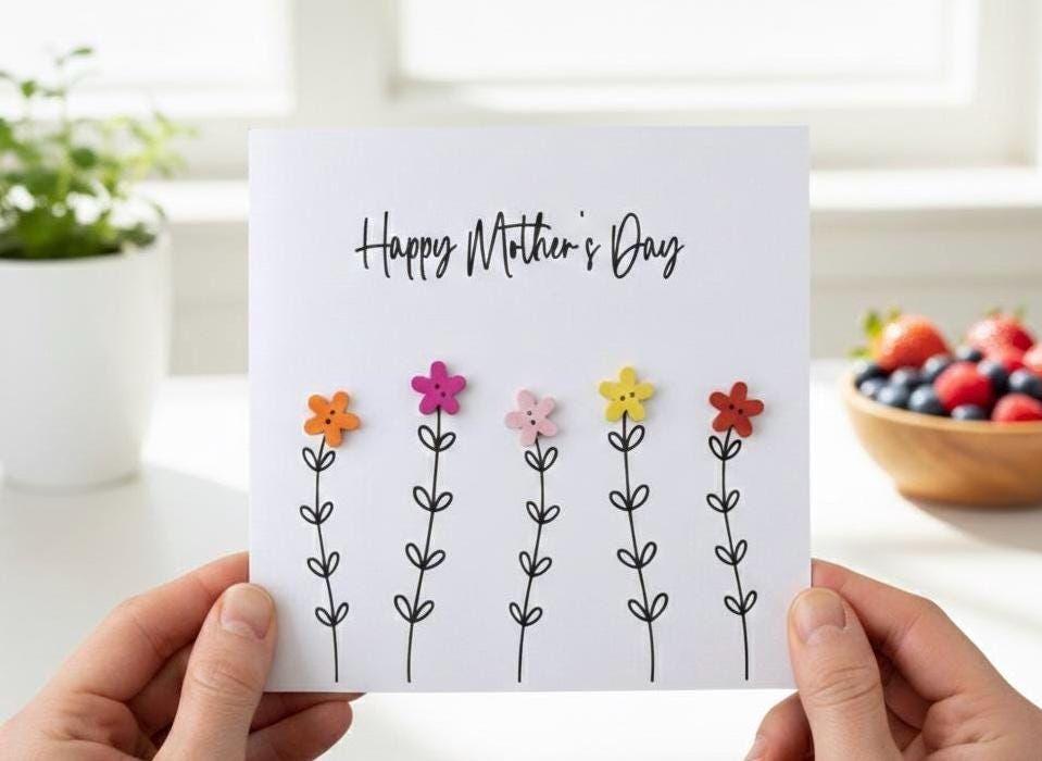 Handmade Mothers Day Card, Mum Flower Card, Mum Button Card, Special Mum Card