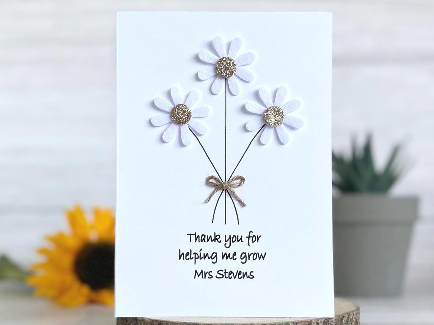 Handmade Daisy Thank You Teacher Card, End of Term Card