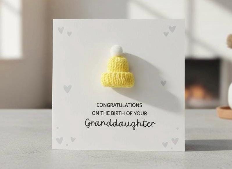 Congratulations On The Birth On Your Granddaughter - Handsome 3D Bobble Hat Personalised Baby Card for Grandparents