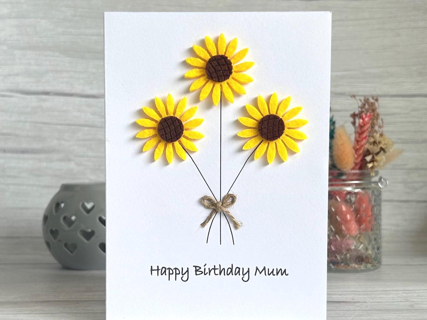 Handmade Felt Sunflower Birthday Card, Floral Embellished