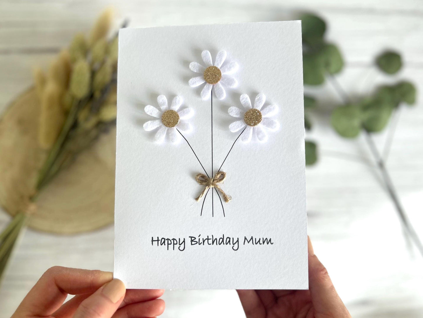 Handmade Daisy Birthday Card with Felt Flowers