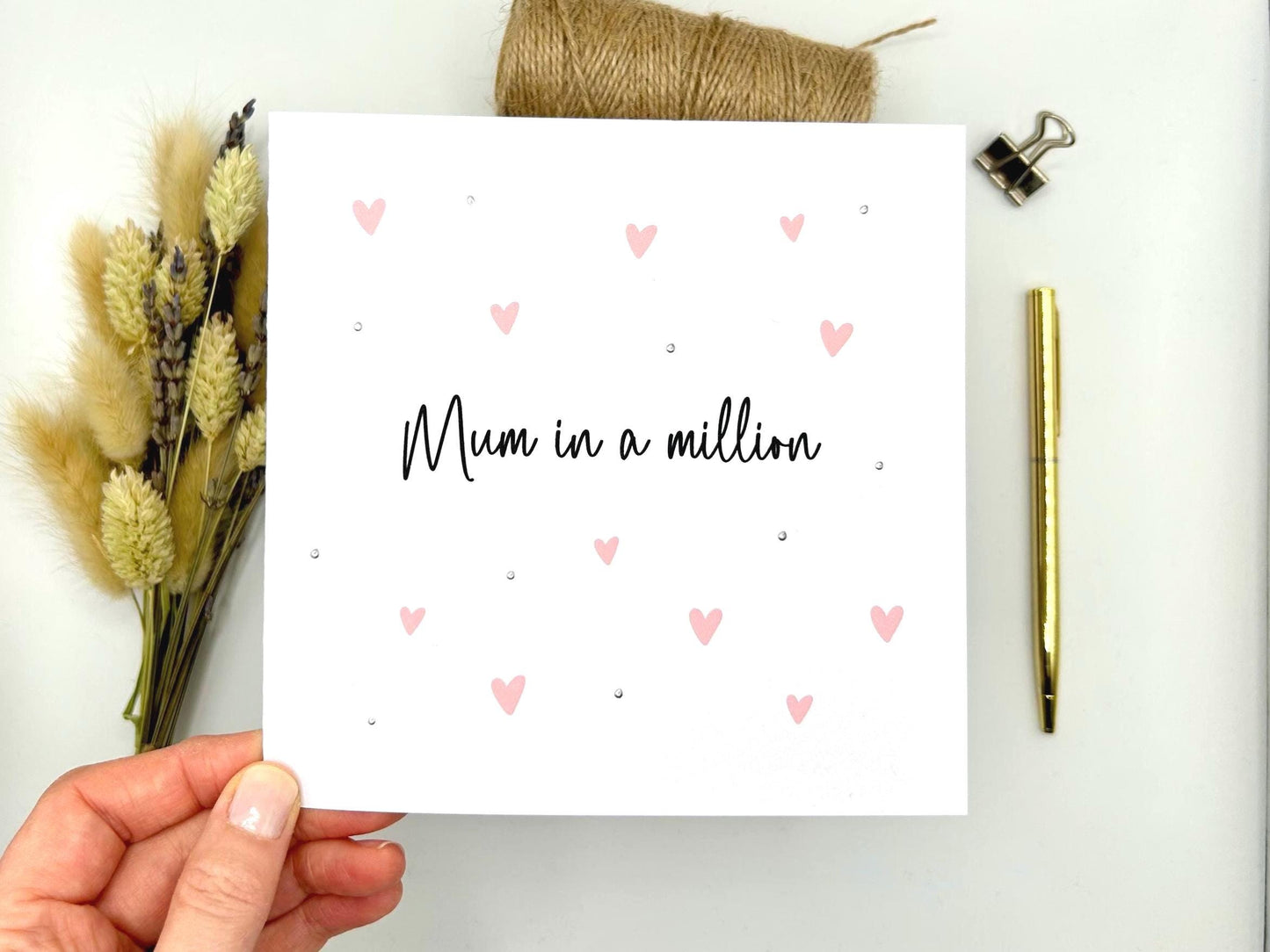 Mum Birthday Card, Mum in a Million Happy Birthday Mum, Pink Hearts