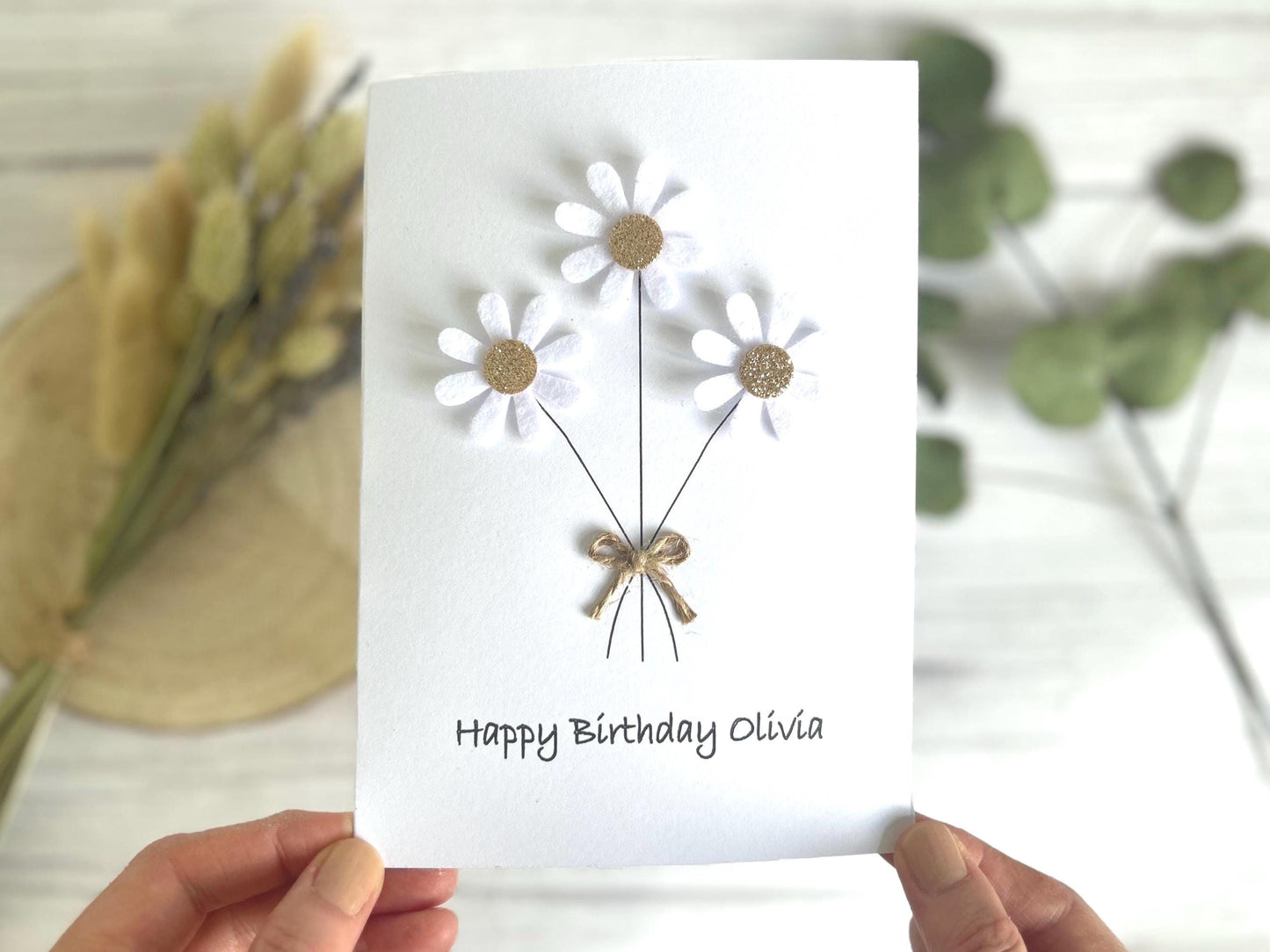 Handmade Daisy Birthday Card with Felt Flowers