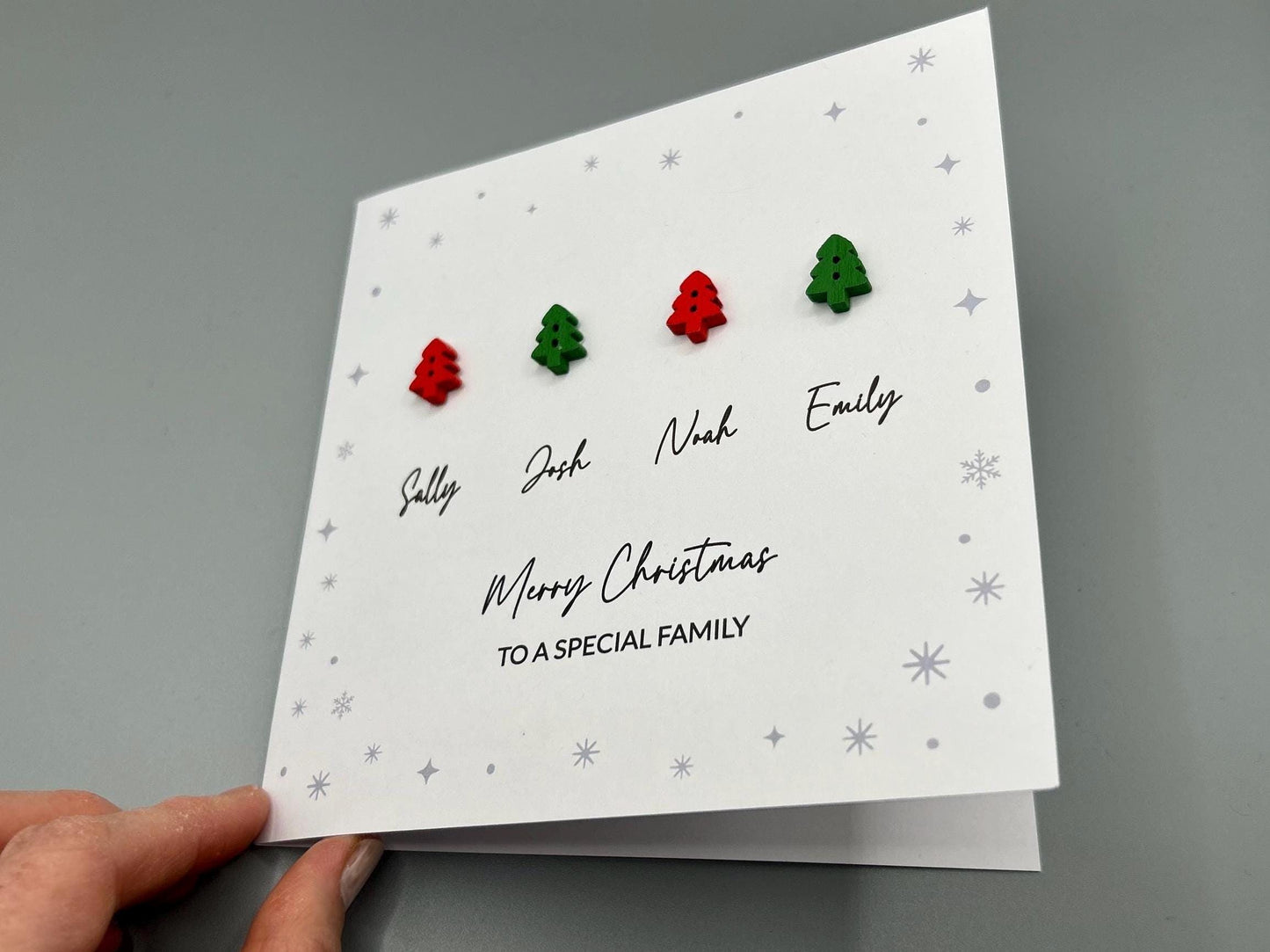 Merry Christmas To A Special Family - Handmade Festive Card with Personalised Names