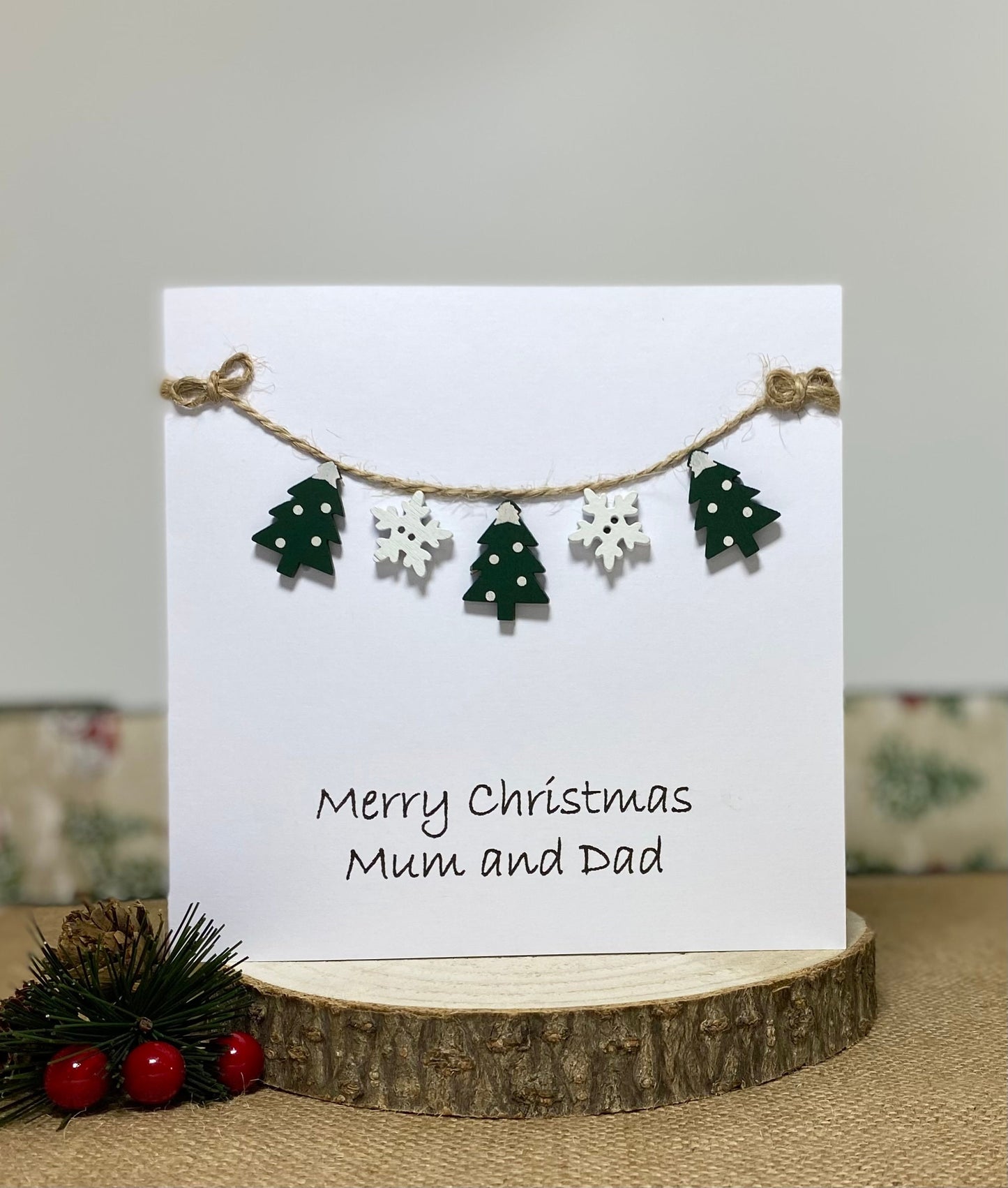 Personalised Handmade Family Christmas Card - With Festive Embellishments