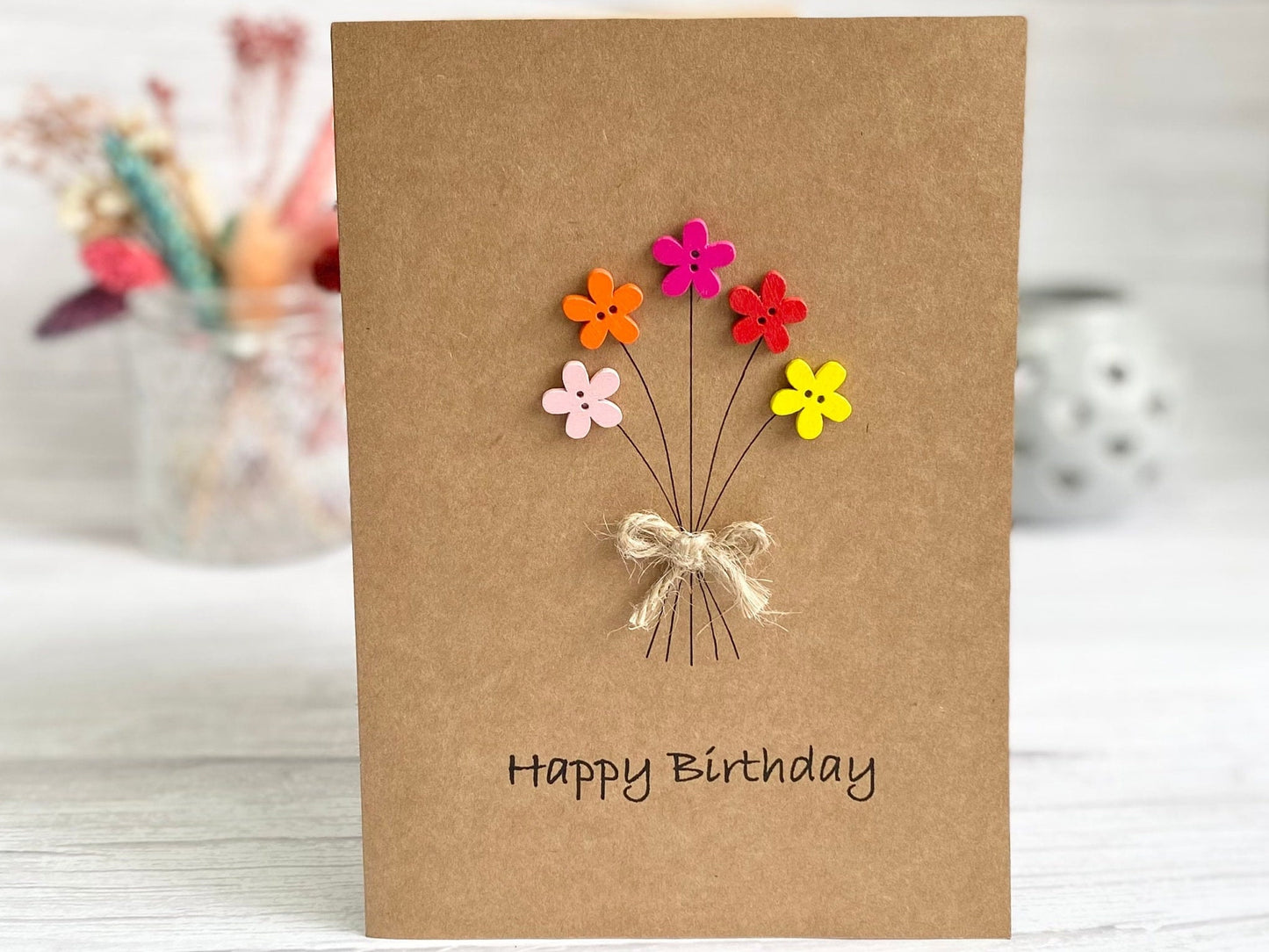 Handmade Button Birthday Card, Mum Floral Card, Special Birthday Card, Happy Birthday Mum