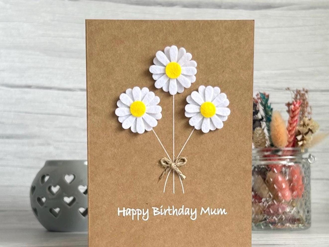 Handmade Felt Daisy Birthday Card, Personalised Flower Card