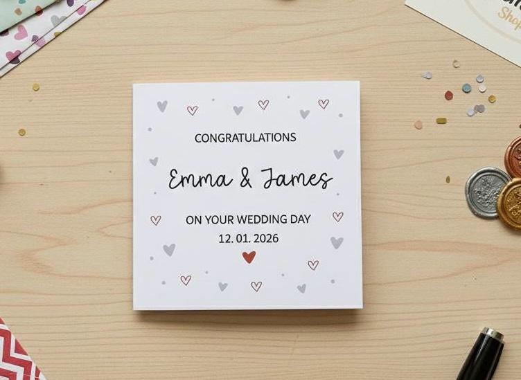 Personalised Wedding Day Card, Congratulations On Your Wedding Day -  Custom Names and Date