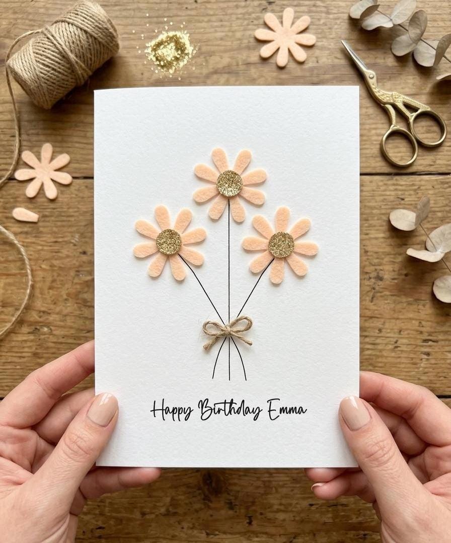 Handmade Daisy Birthday Card with Twine Bow