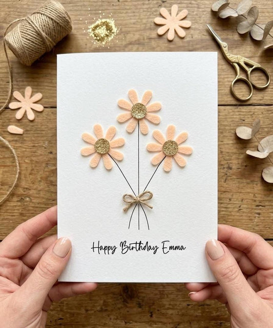 Handmade Daisy Birthday Card with Twine Bow