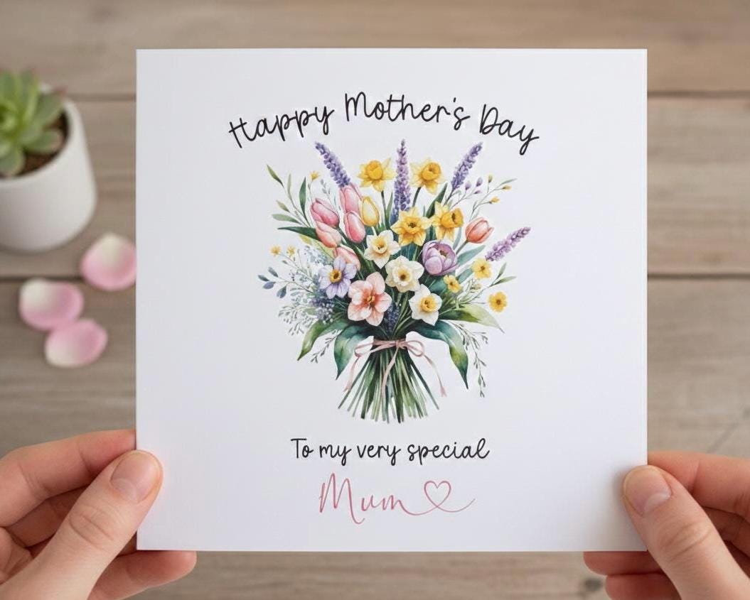 Floral Bouquet Mother's Day Card, Mother's Day Flowers Card, Floral Watercolour, Happy Mother's Day Card, Card for Mum