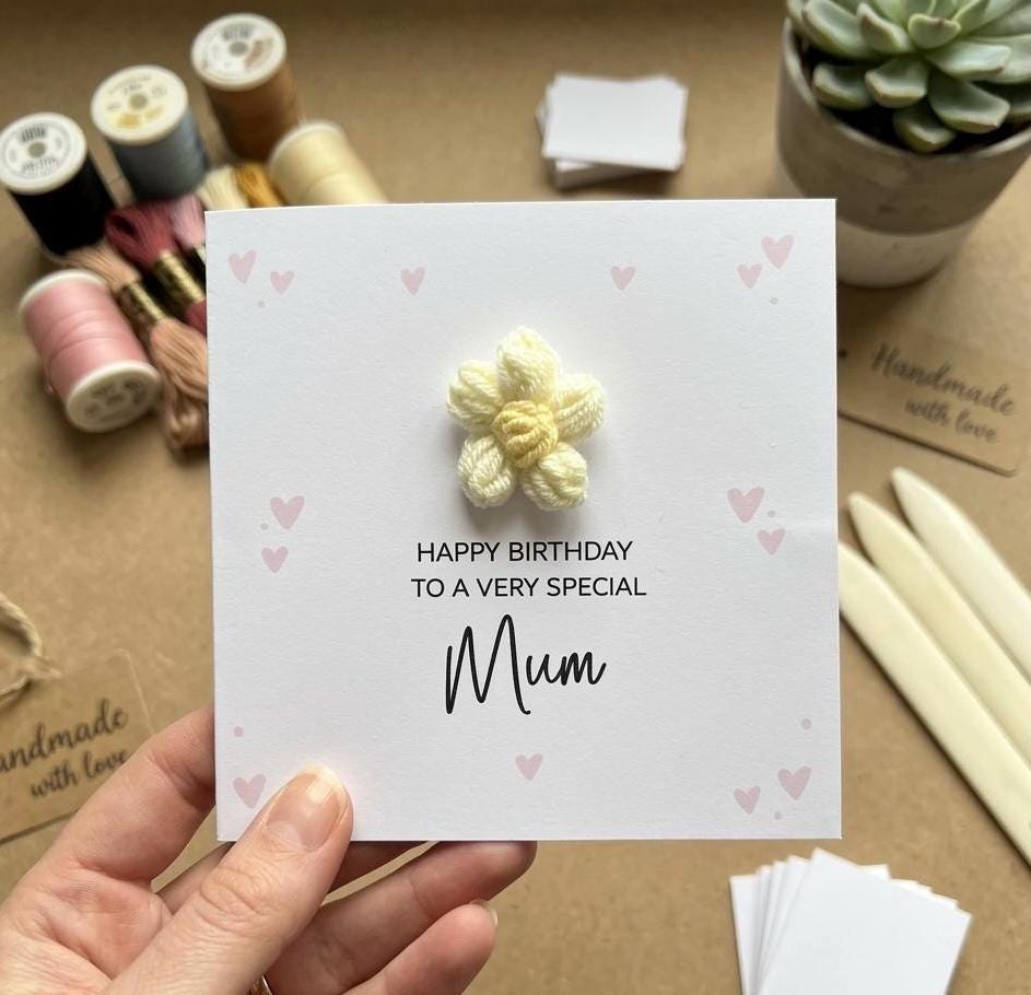 Custom 3D Flower Birthday Card for Anyone - Unique Design with Hearts for Mum or Friends