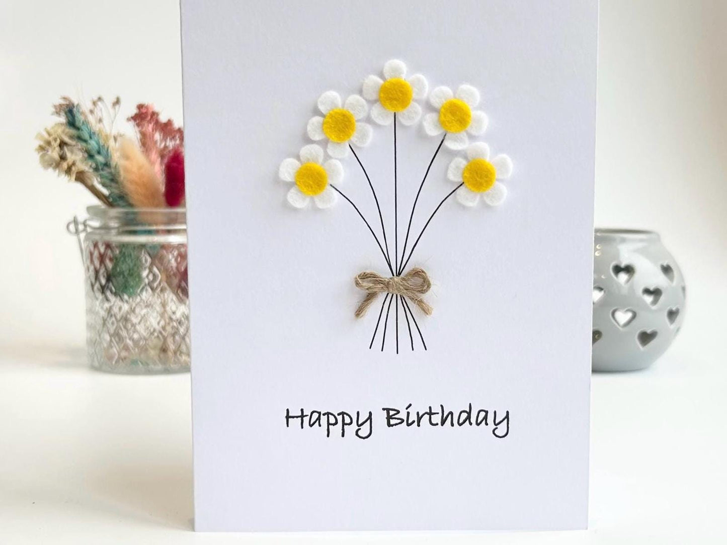Personalised Daisy Birthday Card, Handmade Felt Flower Card
