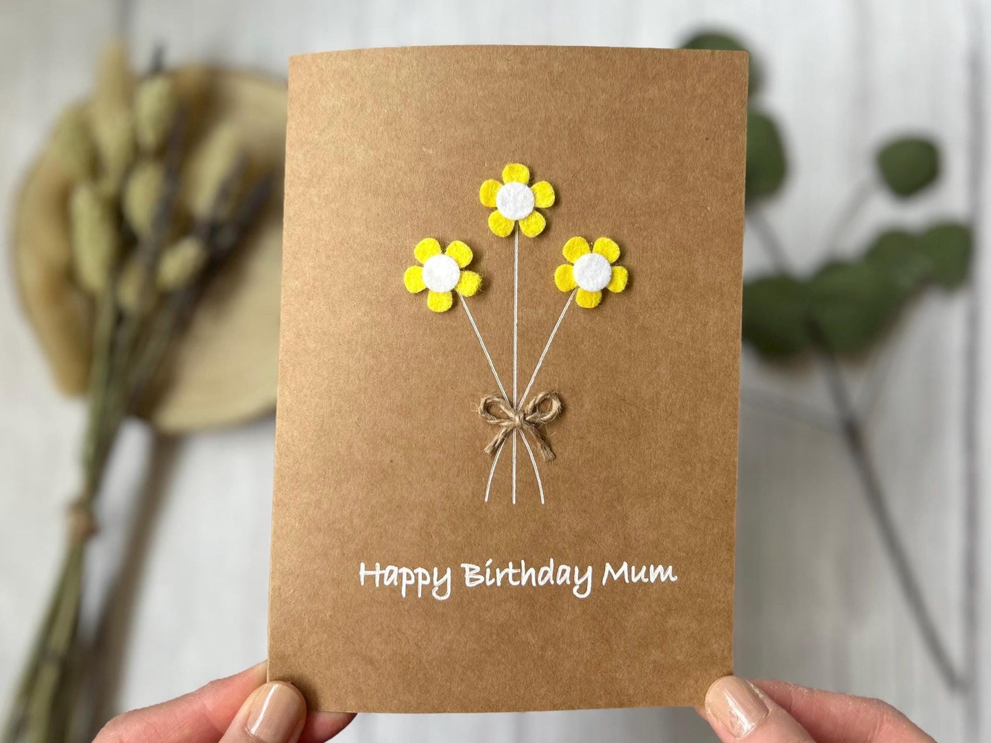 Personalised Mum Birthday Card, 3D Felt Daisy Flower Card, Handmade Birthday Card for Her, Special Mum Keepsake