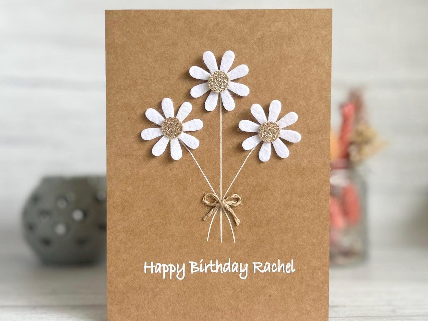 Sparkly Daisy Birthday Card, Handmade Floral Card for Mum