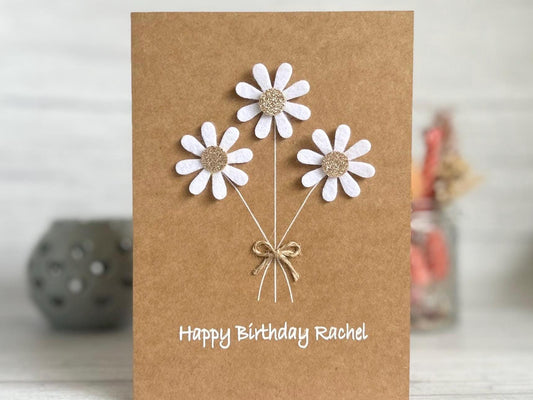 Sparkly Daisy Birthday Card, Handmade Floral Card for Mum
