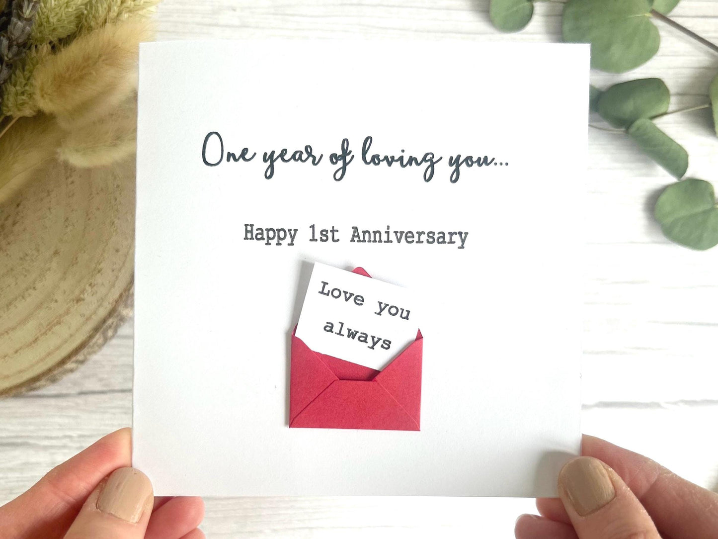 Personalised First Anniversary Card, Romantic Hidden Message Card,