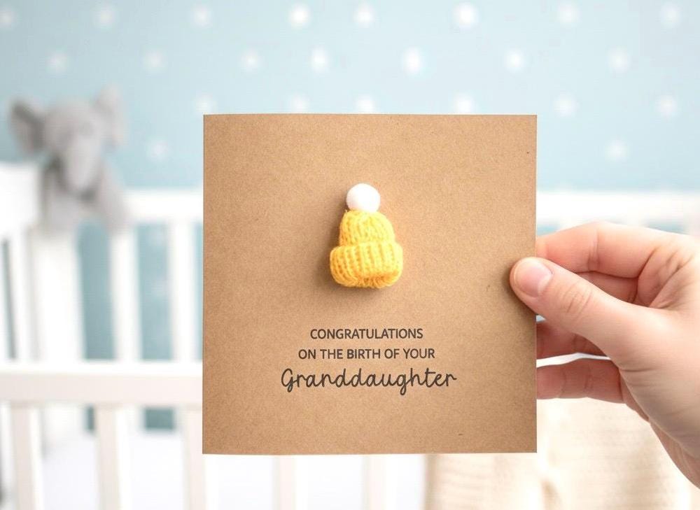 Congratulations On The Birth On Your Granddaughter - Handsome 3D Bobble Hat Personalised Baby Card for Grandparents