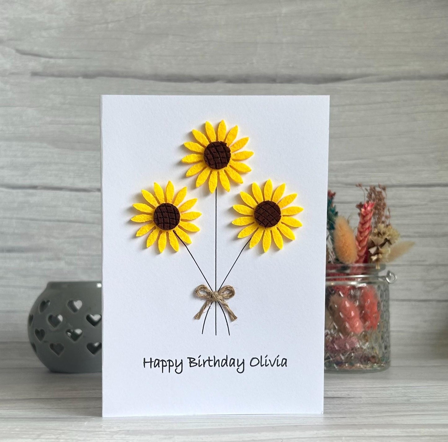 Handmade Felt Sunflower Birthday Card, Floral Embellished
