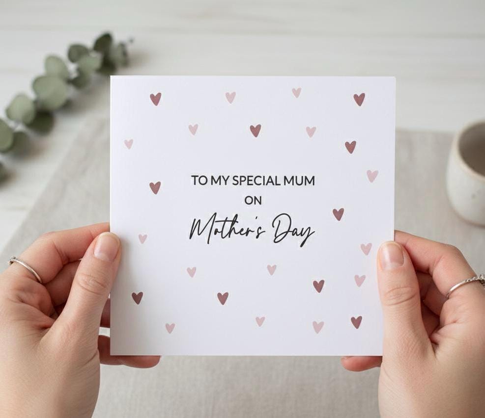 Mother's Day Card, Happy Mother's Day To A Special Mum Card, Heart Confetti, Pink Hearts For Mum