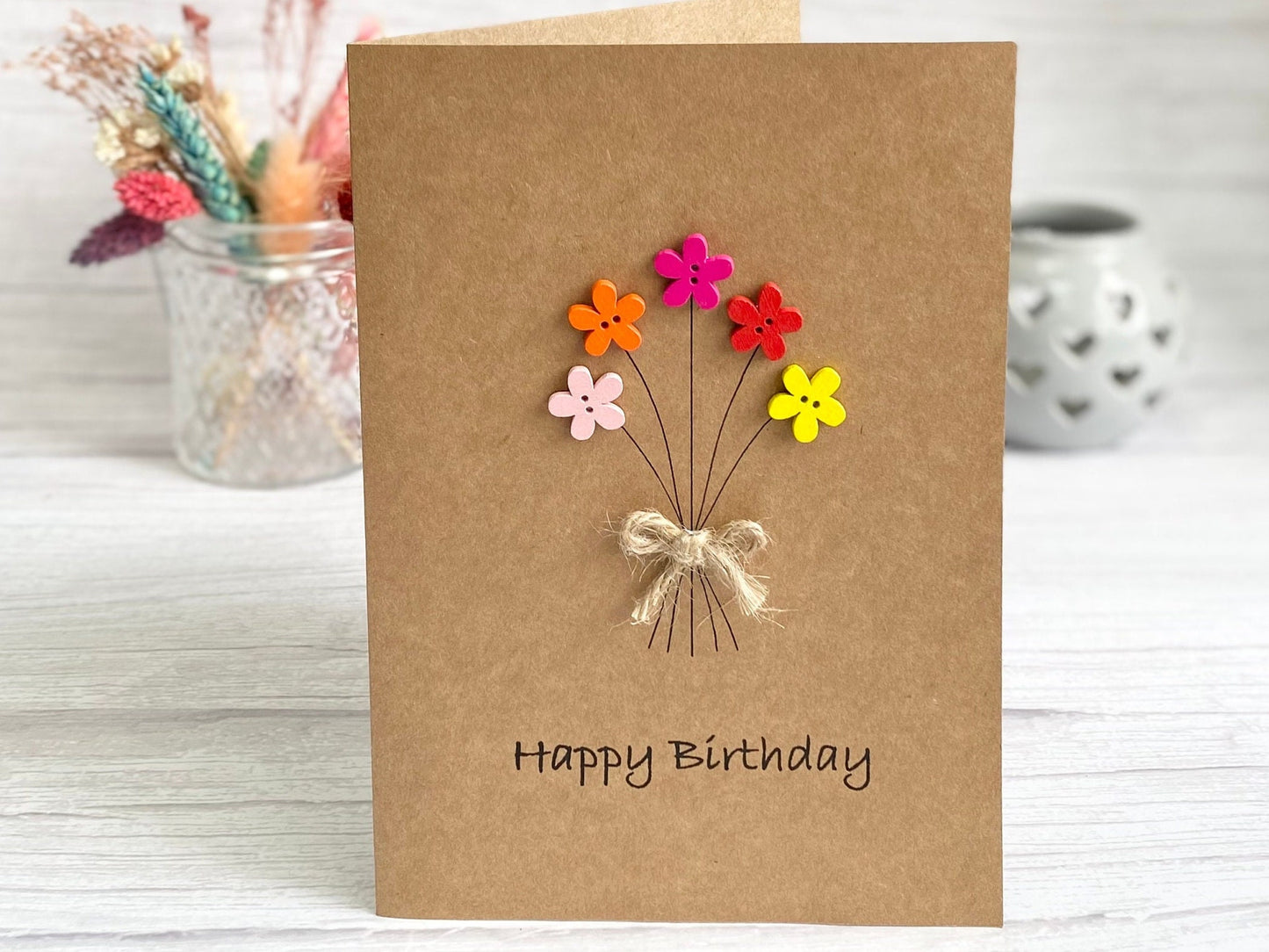 Personalised Happy Birthday Card, Friends Birthday Card, Button Birthday Card, Flowers Birthday Card, Mum Birthday Card