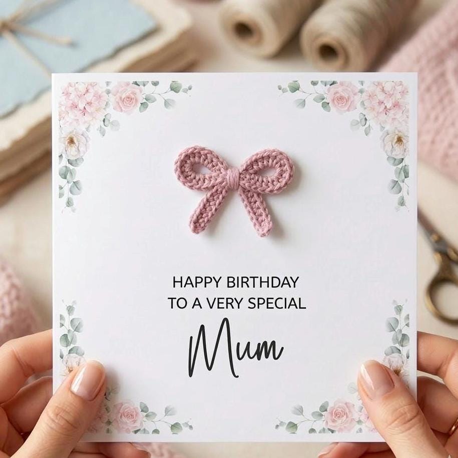 Personalised Bow Birthday Card for Her, Elegant Friend Daughter Mum Greeting