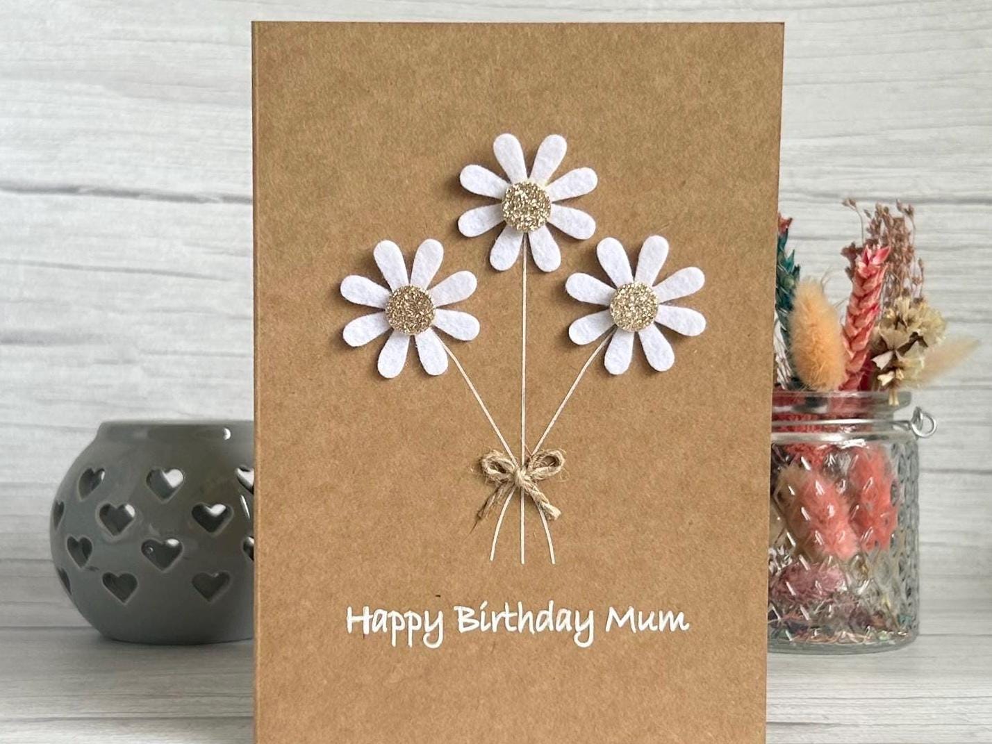Sparkly Daisy Birthday Card, Handmade Floral Card for Mum