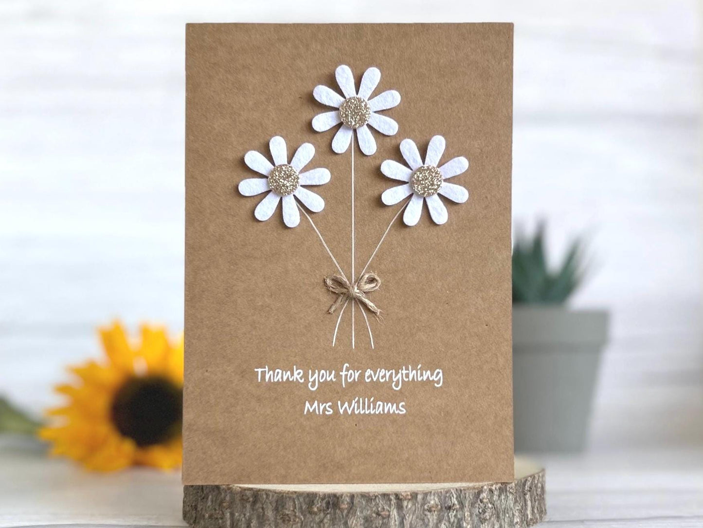 Sparkly Daisy Card, Thank You Teacher Card, Best Teacher Card, Thank You For Helping Me Grow, Handmade Teacher