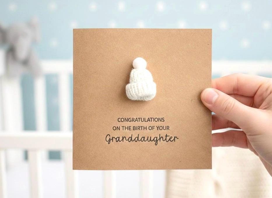 Congratulations On The Birth On Your Granddaughter - Handsome 3D Bobble Hat Personalised Baby Card for Grandparents