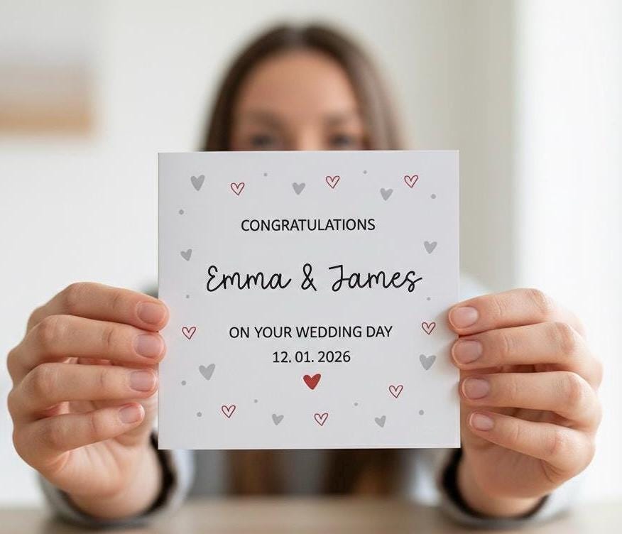Personalised Wedding Day Card, Congratulations On Your Wedding Day -  Custom Names and Date