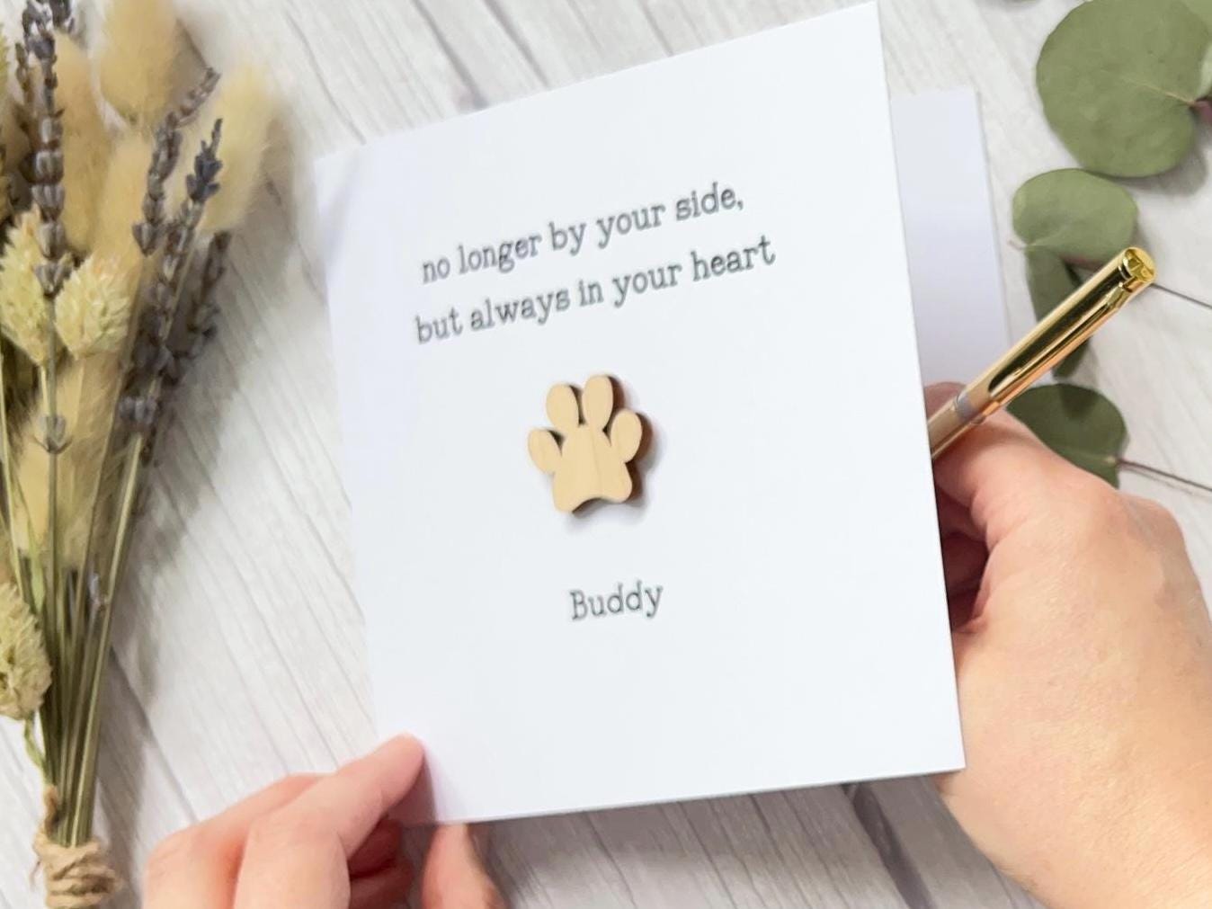 Personalised Pet Sympathy Card with Wooden Paw Print