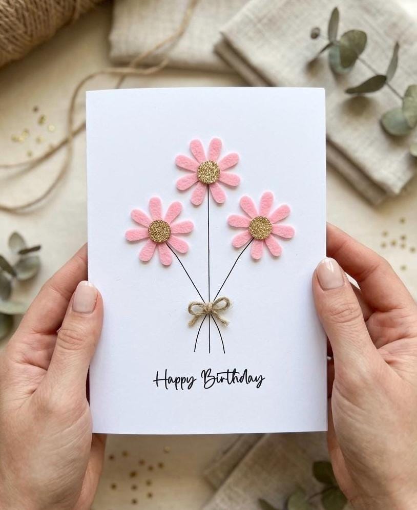 Handmade Daisy Birthday Card, Personalised Sparkly Daisy Card For Any Occasion, Flowers Birthday Card